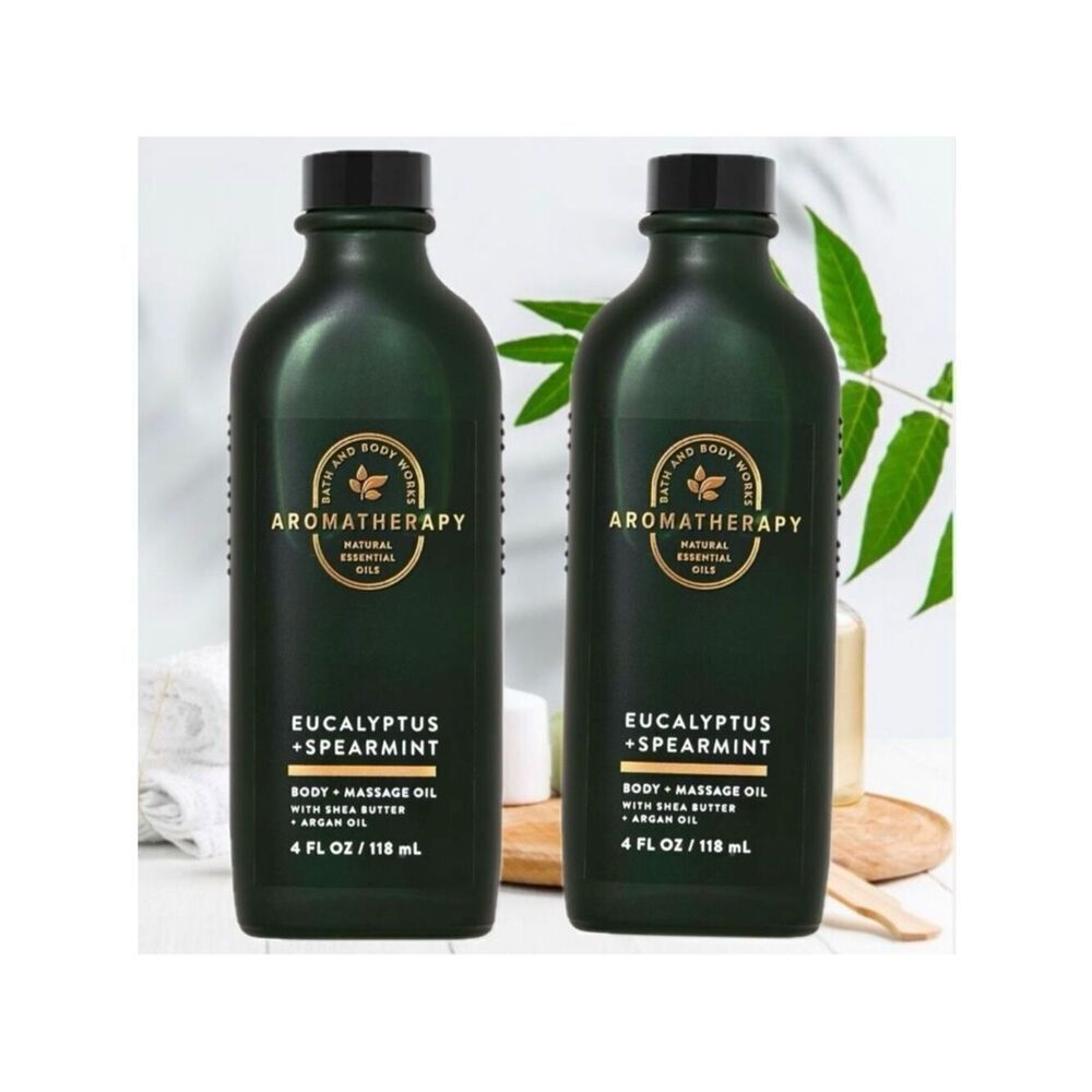 NWT 2 Pc Bath & Body Works Aromatherapy Eucalyptus Spearmint Body & Massage Oil